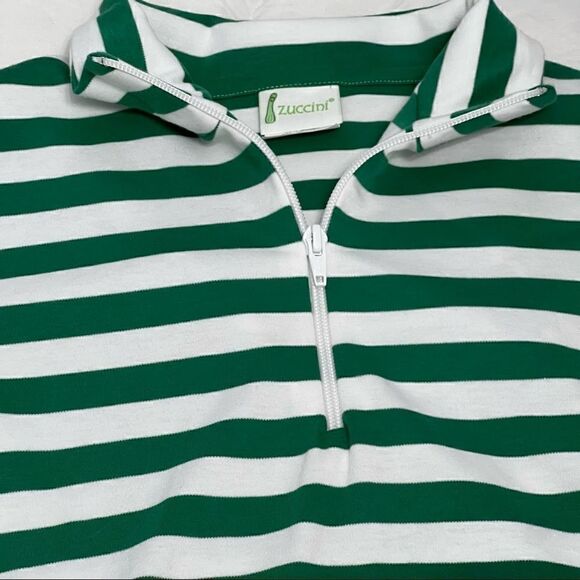 Zucchini Boys green and white preppy striped polo w/zipper - Picture 2 of 11